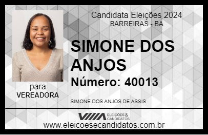 Candidato SIMONE DOS ANJOS 2024 - BARREIRAS - Eleições