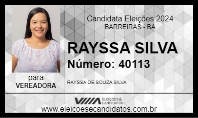 Candidato RAYSSA SILVA 2024 - BARREIRAS - Eleições