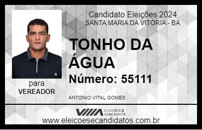 Candidato TONHO DA ÁGUA 2024 - SANTA MARIA DA VITÓRIA - Eleições