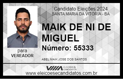 Candidato MAIK DE NI DE MIGUEL 2024 - SANTA MARIA DA VITÓRIA - Eleições