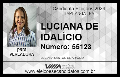 Candidato LUCIANA DE IDALÍCIO 2024 - ITAPITANGA - Eleições