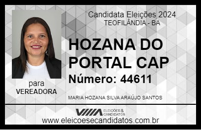 Candidato HOZANA DO PORTAL CAP 2024 - TEOFILÂNDIA - Eleições