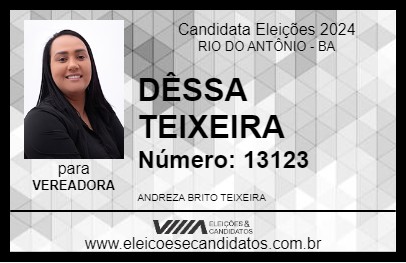 Candidato DÊSSA TEIXEIRA 2024 - RIO DO ANTÔNIO - Eleições