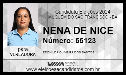 Candidato NENA DE NICE 2024 - MUQUÉM DO SÃO FRANCISCO - Eleições