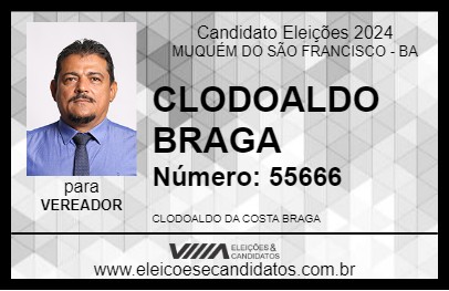 Candidato CLODOALDO BRAGA 2024 - MUQUÉM DO SÃO FRANCISCO - Eleições