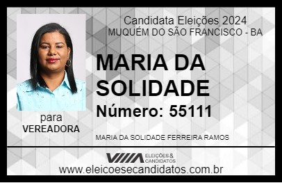 Candidato MARIA DA SOLIDADE 2024 - MUQUÉM DO SÃO FRANCISCO - Eleições