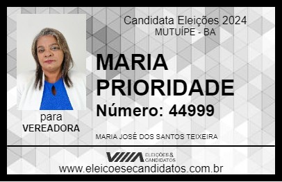 Candidato MARIA PRIORIDADE 2024 - MUTUÍPE - Eleições