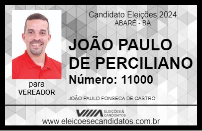 Candidato JOÃO PAULO DE PERCILIANO 2024 - ABARÉ - Eleições