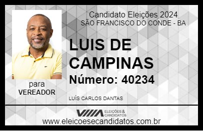 Candidato LUIS DE CAMPINAS 2024 - SÃO FRANCISCO DO CONDE - Eleições