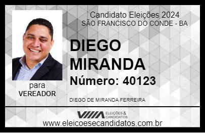 Candidato DIEGO MIRANDA 2024 - SÃO FRANCISCO DO CONDE - Eleições