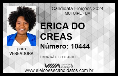 Candidato ÉRICA TAÍSE DOS SANTOS 2024 - MUTUÍPE - Eleições