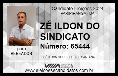 Candidato ZÉ ILDON DO SINDICATO 2024 - PARIPIRANGA - Eleições