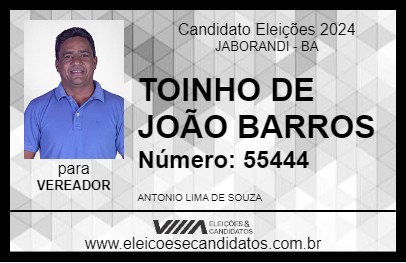 Candidato TOINHO DE JOÃO BARROS 2024 - JABORANDI - Eleições