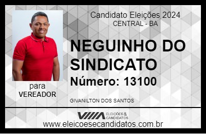 Candidato NEGUINHO DO SINDICATO 2024 - CENTRAL - Eleições