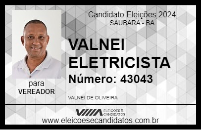 Candidato VALNEI ELETRICISTA 2024 - SAUBARA - Eleições