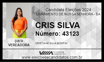 Candidato CRIS SILVA 2024 - LIVRAMENTO DE NOSSA SENHORA - Eleições