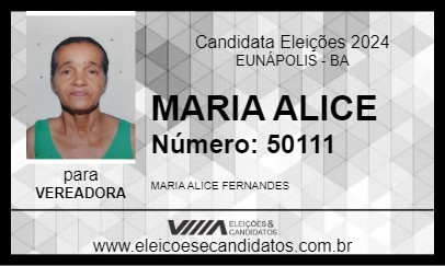 Candidato MARIA ALICE 2024 - EUNÁPOLIS - Eleições