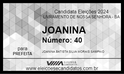 Candidato JOANINA 2024 - LIVRAMENTO DE NOSSA SENHORA - Eleições