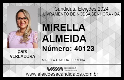 Candidato MIRELLA ALMEIDA 2024 - LIVRAMENTO DE NOSSA SENHORA - Eleições