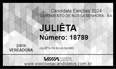 Candidato JULIÊTA 2024 - LIVRAMENTO DE NOSSA SENHORA - Eleições