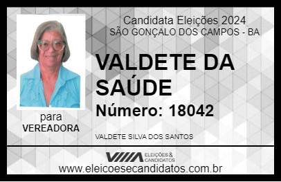 Candidato VALDETE DA SAÚDE 2024 - SÃO GONÇALO DOS CAMPOS - Eleições