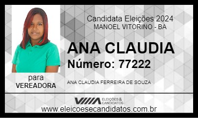 Candidato ANA CLAUDIA 2024 - MANOEL VITORINO - Eleições