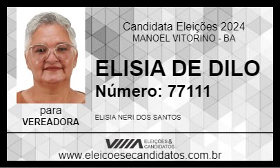 Candidato ELISIA DE DILO 2024 - MANOEL VITORINO - Eleições