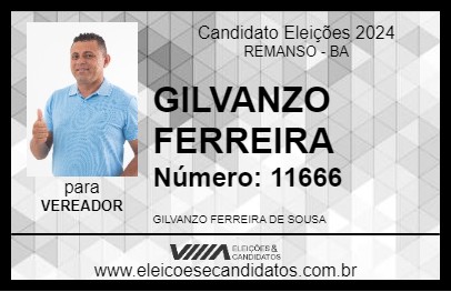 Candidato GILVANZO FERREIRA 2024 - REMANSO - Eleições