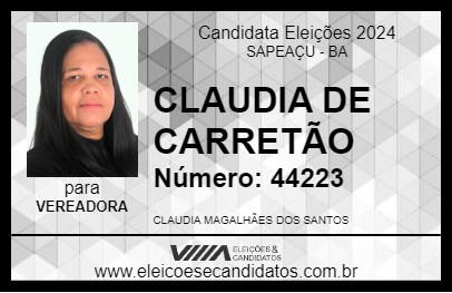 Candidato CLAUDIA DE CARRETÃO 2024 - SAPEAÇU - Eleições