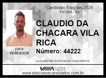 Candidato CLAUDIO DA CHACARA VILA RICA 2024 - FÁTIMA - Eleições