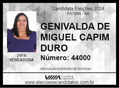 Candidato GENIVALDA DE MIGUEL CAPIM DURO 2024 - FÁTIMA - Eleições