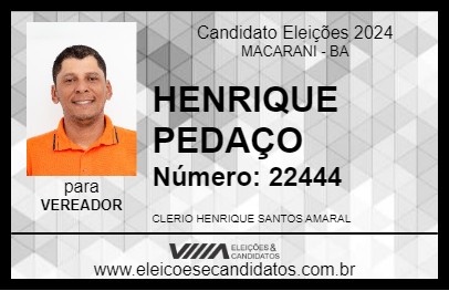 Candidato HENRIQUE PEDAÇO 2024 - MACARANI - Eleições