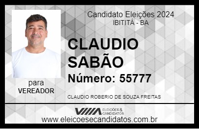 Candidato CLAUDIO SABÃO 2024 - IBITITÁ - Eleições