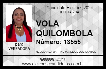 Candidato VOLA QUILOMBOLA 2024 - IBITITÁ - Eleições