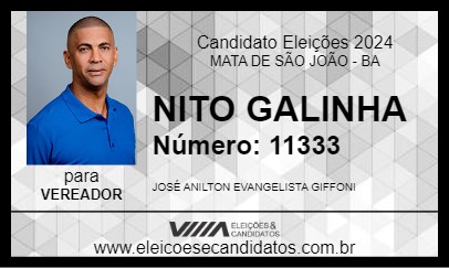 Candidato NITO GALINHA 2024 - MATA DE SÃO JOÃO - Eleições