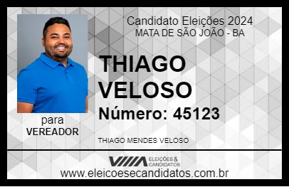 Candidato THIAGO VELOSO 2024 - MATA DE SÃO JOÃO - Eleições