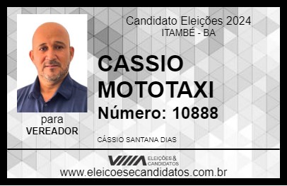 Candidato CASSIO MOTOTAXI 2024 - ITAMBÉ - Eleições