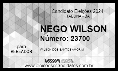 Candidato NEGO WILSON 2024 - ITABUNA - Eleições