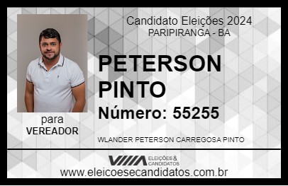 Candidato PETERSON PINTO 2024 - PARIPIRANGA - Eleições