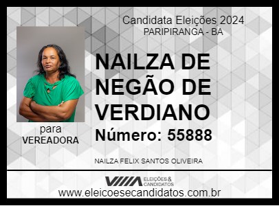 Candidato NAILZA DE NEGÃO DE VERDIANO 2024 - PARIPIRANGA - Eleições