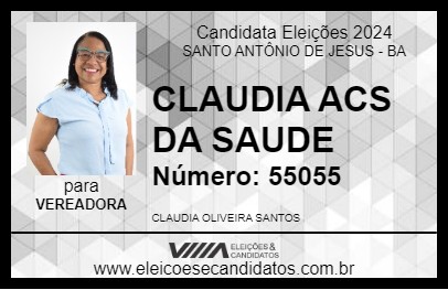 Candidato CLAUDIA ACS DA SAUDE 2024 - SANTO ANTÔNIO DE JESUS - Eleições