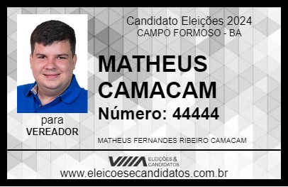 Candidato MATHEUS CAMACAM 2024 - CAMPO FORMOSO - Eleições