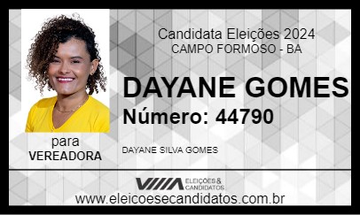 Candidato DAYANE GOMES 2024 - CAMPO FORMOSO - Eleições