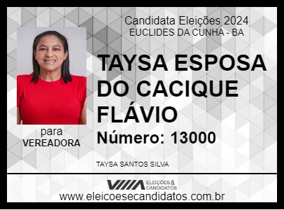 Candidato TAYSA ESPOSA DO CACIQUE FLÁVIO 2024 - EUCLIDES DA CUNHA - Eleições