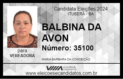 Candidato BALBINA DA AVON 2024 - ITUBERÁ - Eleições