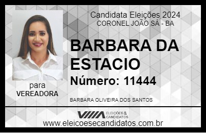 Candidato BARBARA DA ESTACIO 2024 - CORONEL JOÃO SÁ - Eleições