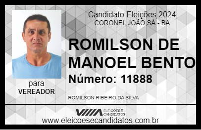 Candidato ROMILSON DE MANOEL BENTO 2024 - CORONEL JOÃO SÁ - Eleições