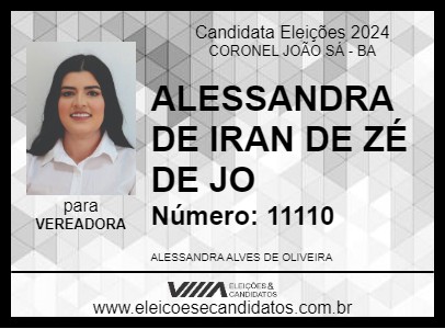 Candidato ALESSANDRA DE IRAN DE ZÉ DE JO 2024 - CORONEL JOÃO SÁ - Eleições