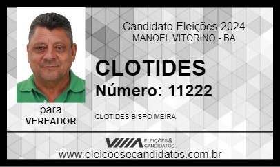 Candidato CLOTIDES 2024 - MANOEL VITORINO - Eleições