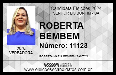 Candidato ROBERTA BEMBEM 2024 - SENHOR DO BONFIM - Eleições